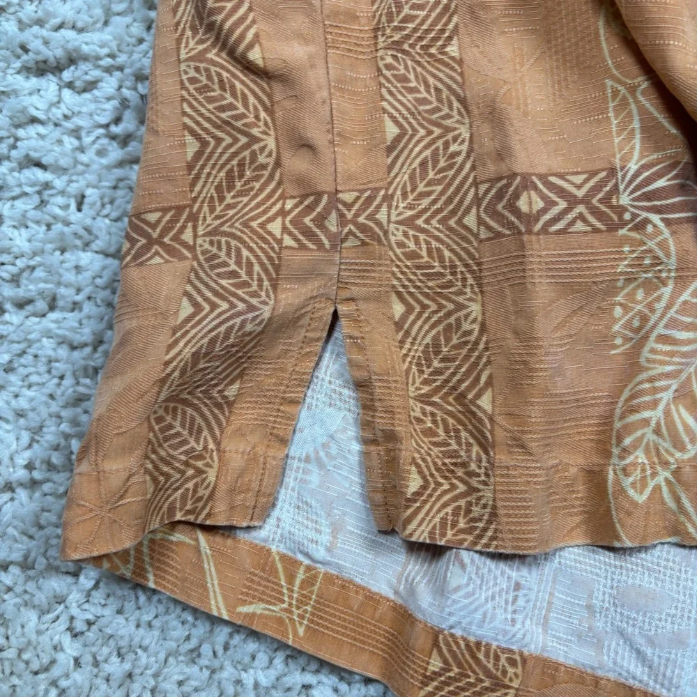 Tommy Bahama Silk Camp‎ Shirt Mens XL Orange Excellent Tropical Leaf Jacquard